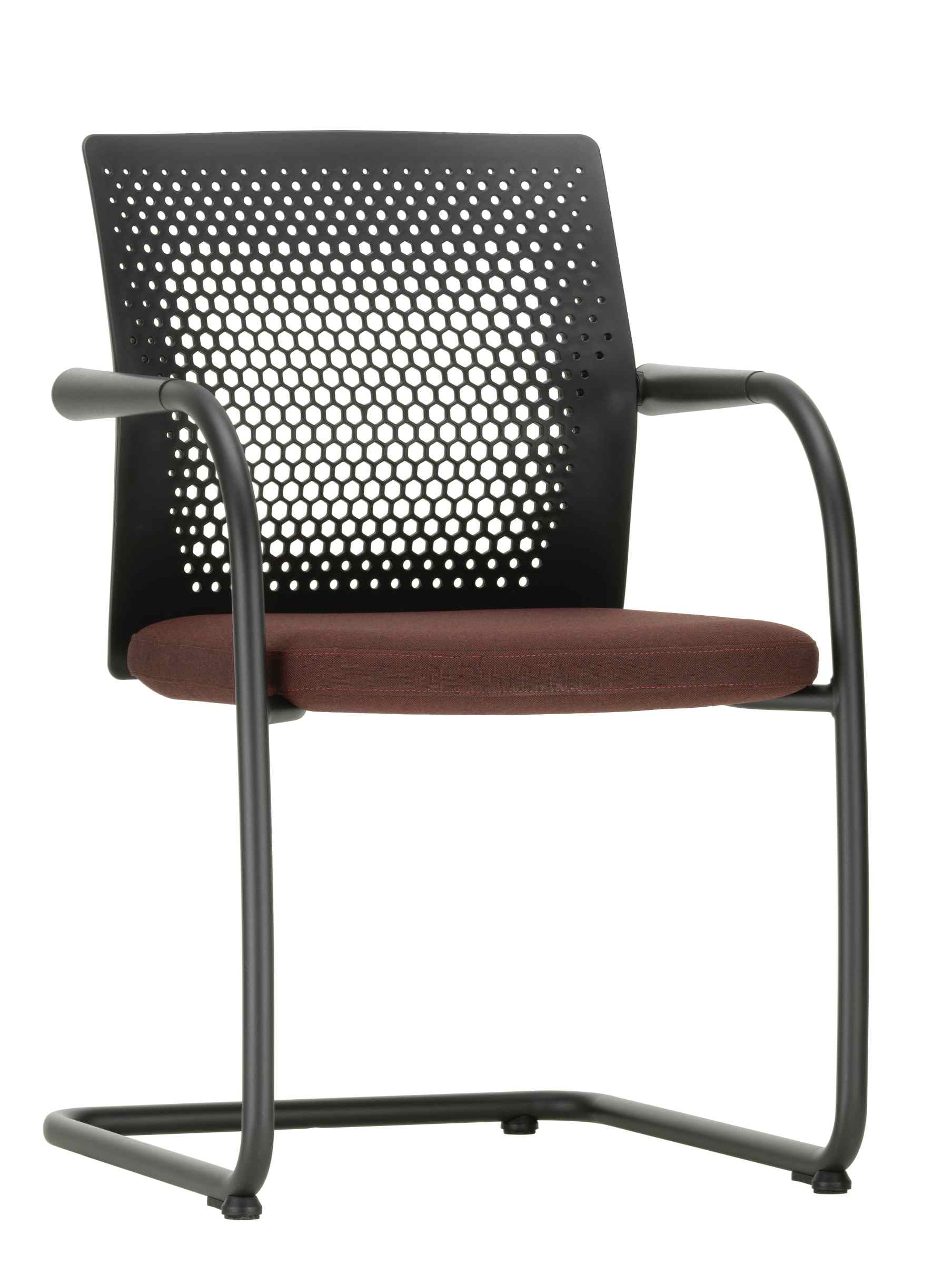 Schwarzer ID Visitor Air Freischwinger von Vitra mit braunem Sitzpolster, ideal für Büro und Konferenzräume.