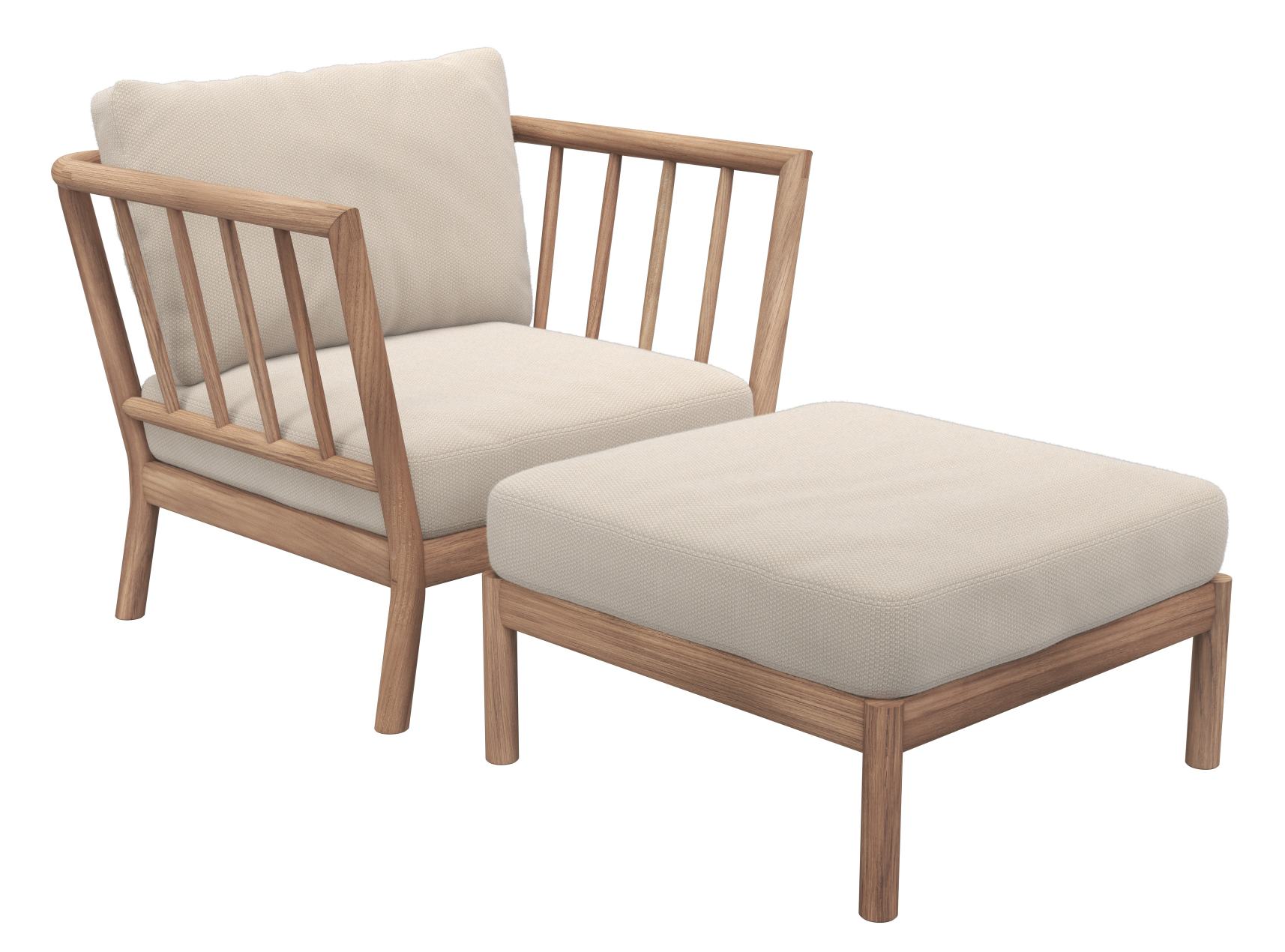 Tradition Pouf Hocker von Skagerak by Fritz Hansen in Honiggelb, Sessel mit Fußhocker aus Holz.