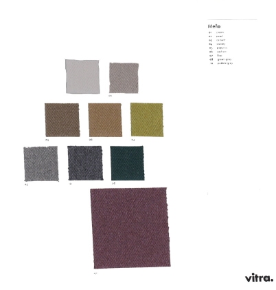 Stoffmusterkarte Mello von Vitra: Verschiedene Stofffarben und Texturen für Möbel und Polster.