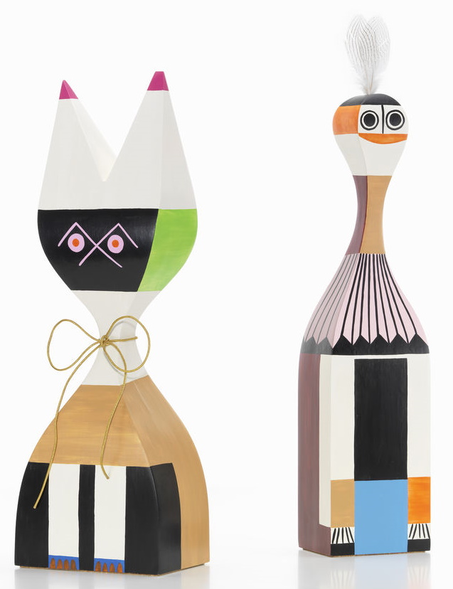 Wooden Dolls Large Holzfiguren: Zwei handbemalte Deko-Figuren, Vitra Limited Edition Einzelstück, abstrakte Kunst für Sammler.