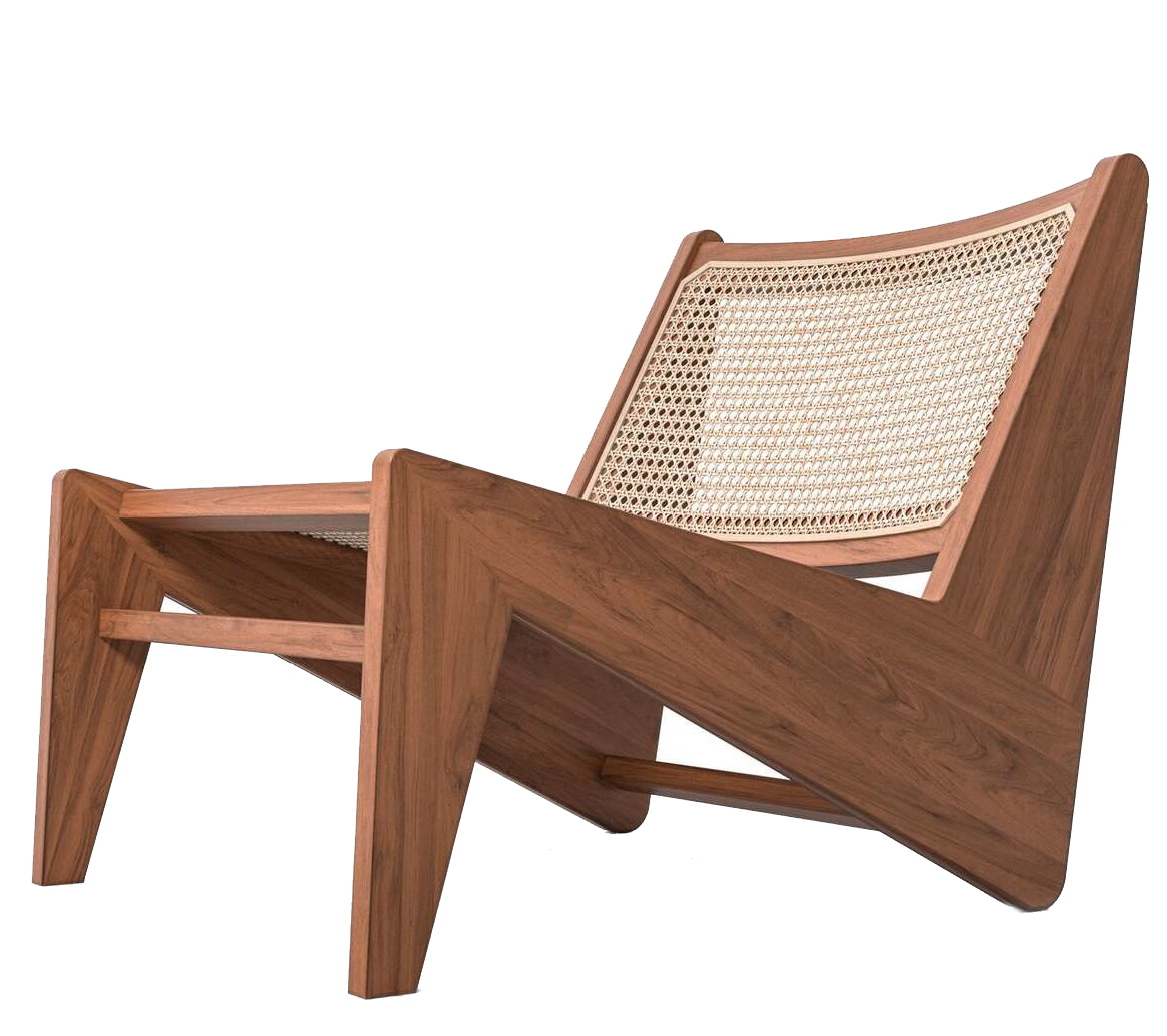 058 Kangaroo Sessel Cassina: Moderner Holz-Sessel mit Rattan-Geflecht für Wohnzimmer und Lounge.