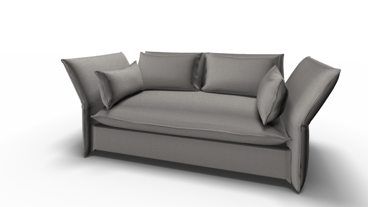 Silbergraues Mariposa Sofa von Vitra, ein moderner 2-Sitzer mit weichen Kissen und verstellbaren Seitenteilen.