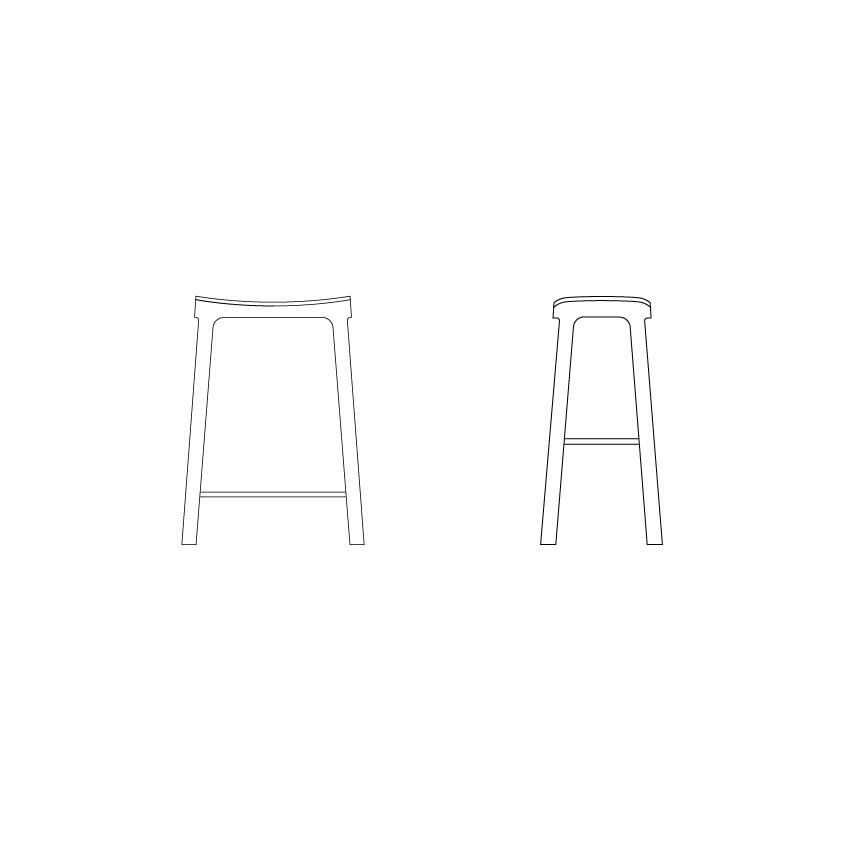 Zeichnung von zwei Crofton Barhockern aus schwarz gebeiztem Kiefernholz mit matter Lackierung.