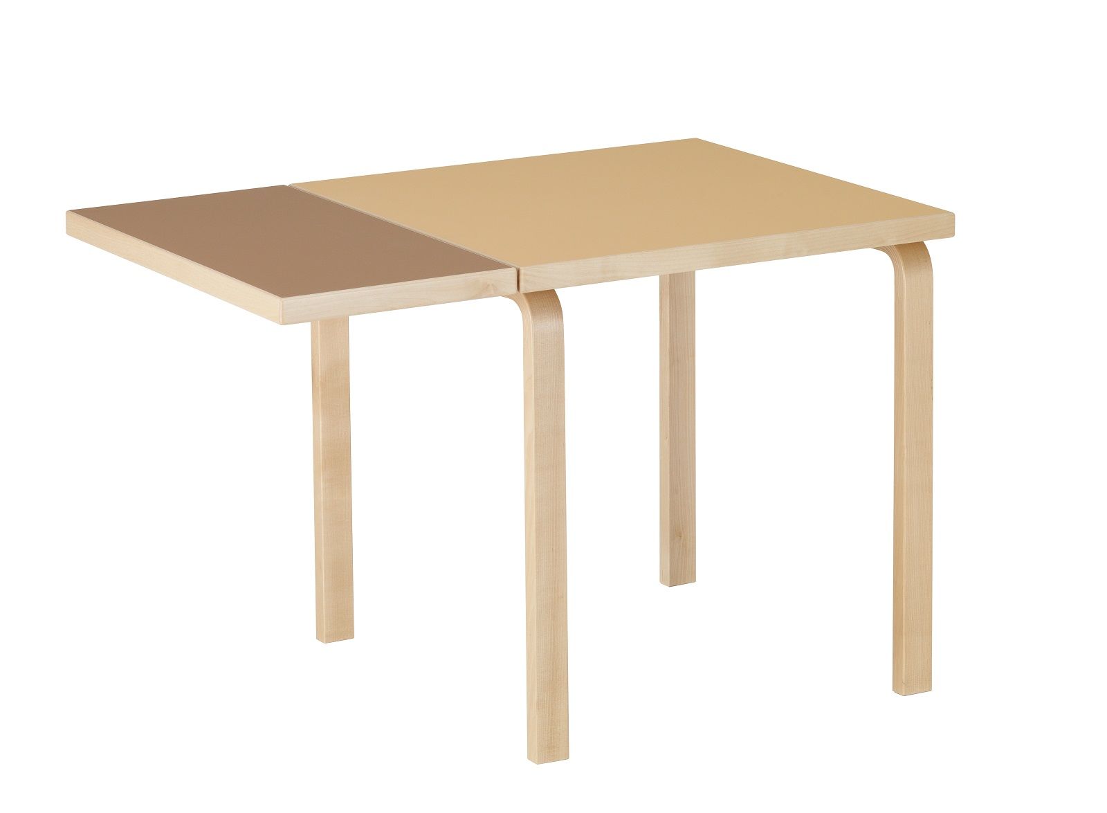 Aalto Klapptisch von Artek, Tischplatte teilweise hochgeklappt, helles Holz, modernes Design.