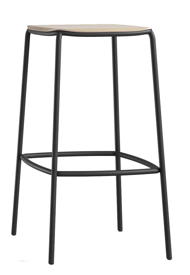 Nate S Barhocker von Brunner: Moderner, schwarzer Metall-Barstuhl mit hellem Holz-Sitz für Küche und Bar.