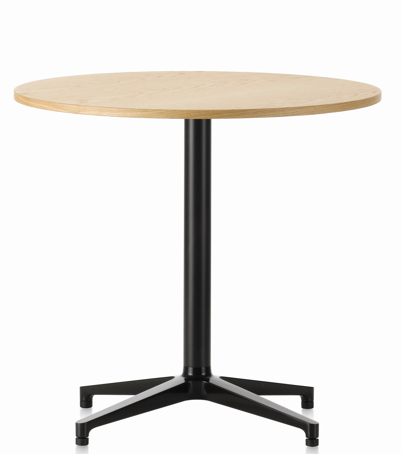 Runder Bistro Table Tisch von Vitra mit hellem Holz und schwarzem Fuß.