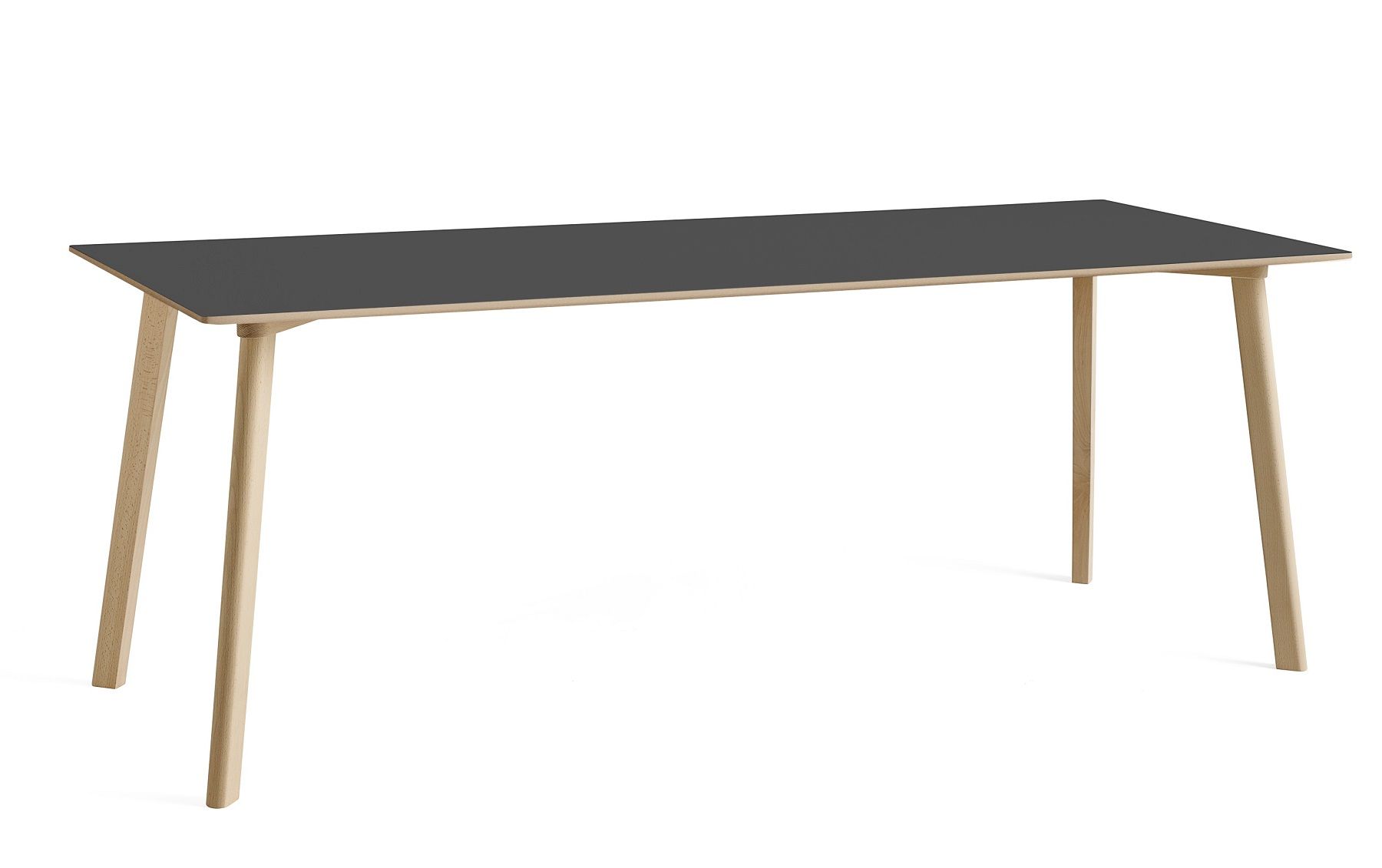 Hay CPH Deux 210 Tisch, 200x75 cm, mit grauer Tischplatte und hellen Holzbeinen. Moderner Esstisch.