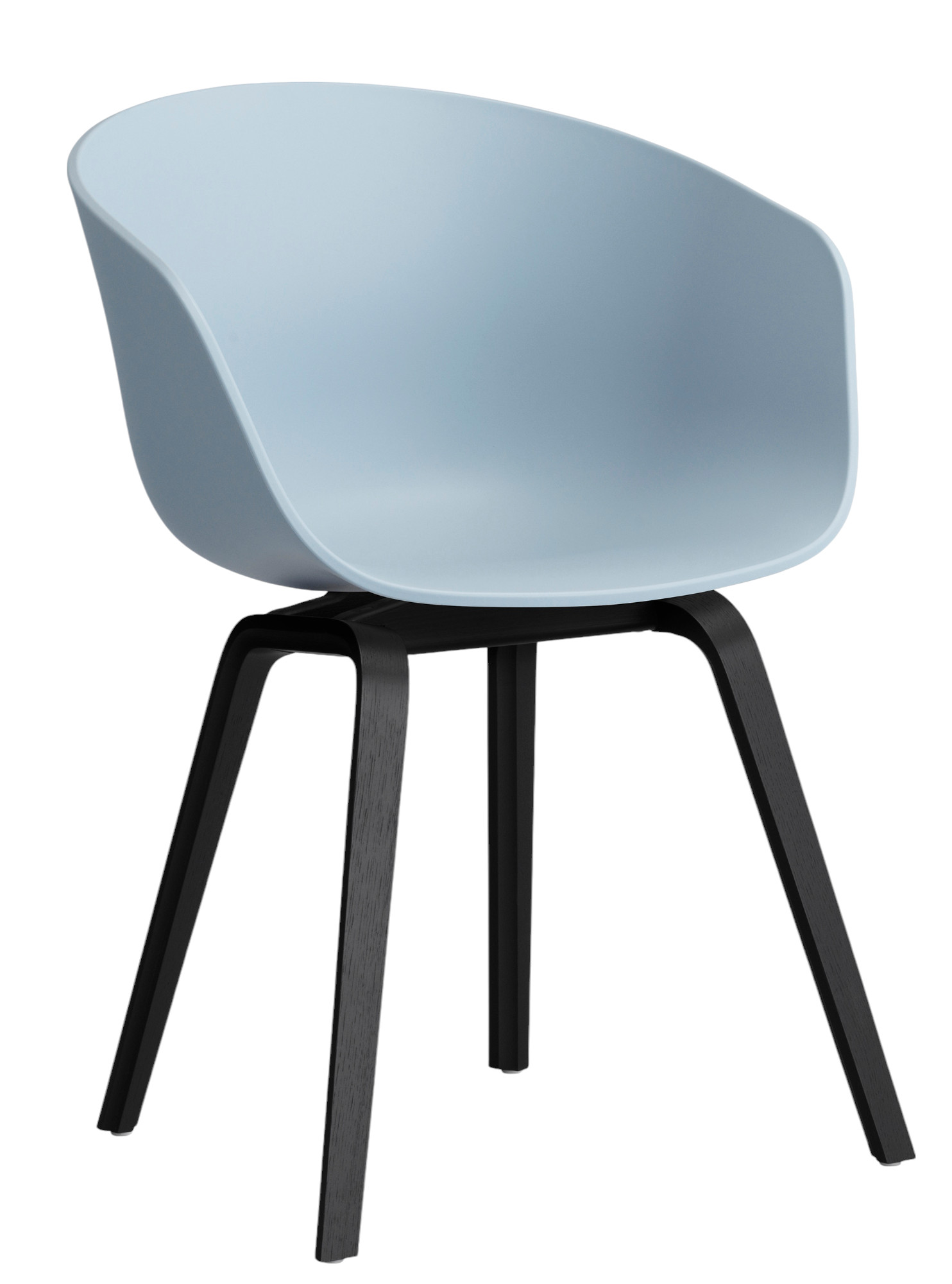About A Chair AAC22 Stuhl in Slate Blue mit schwarzem Eichengestell. Designstuhl für Wohnzimmer.