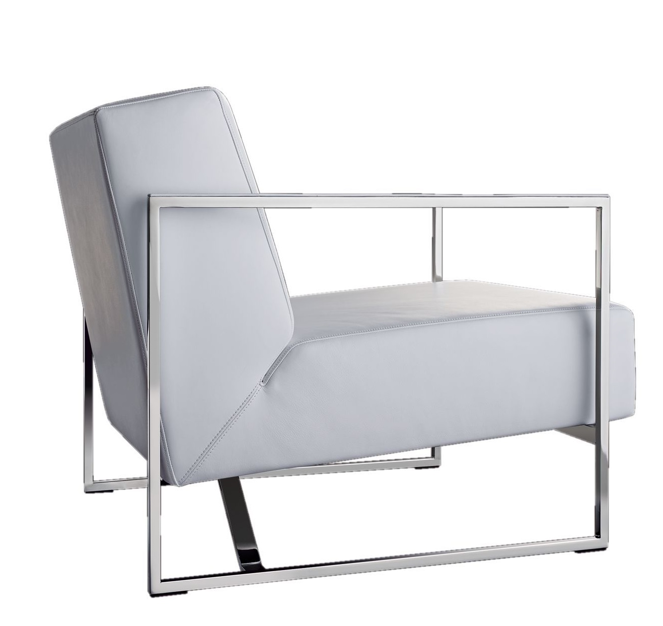 Moderner 610 Sen Sessel von Walter Knoll mit hellgrauem Leder und Chromgestell.