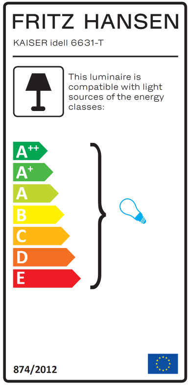Energieeffizienzlabel für Kaiser idell 6631-T Tischleuchte von Fritz Hansen mit Energieklassen A++ bis E.