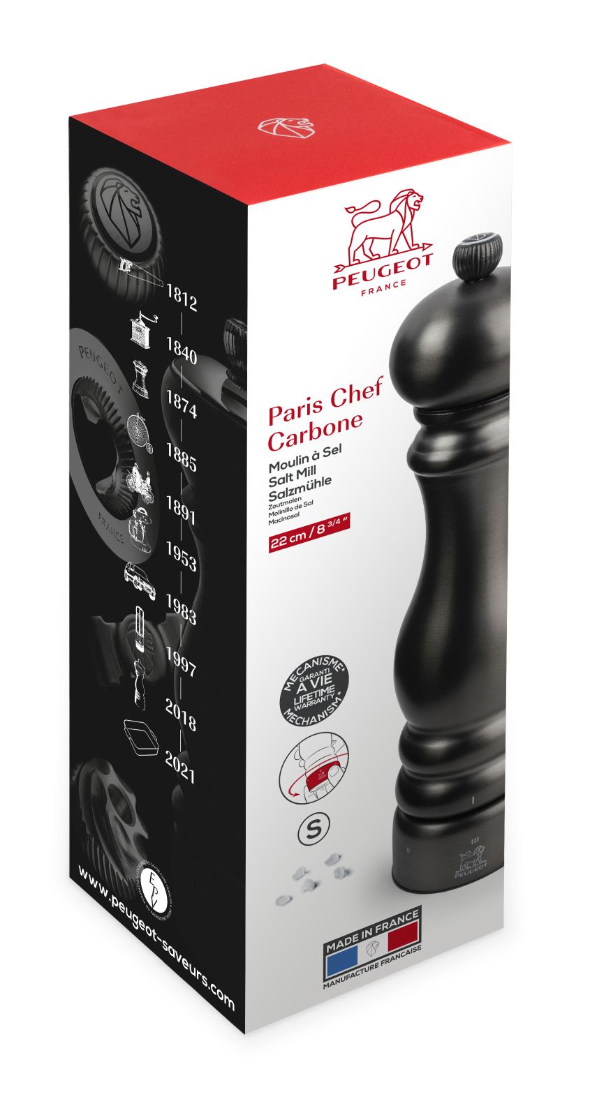 Produktfoto: Peugeot Paris Chef Carbon Salzmühle, 22 cm, aus edlem Carbonstahl, für Gourmet-Salz.