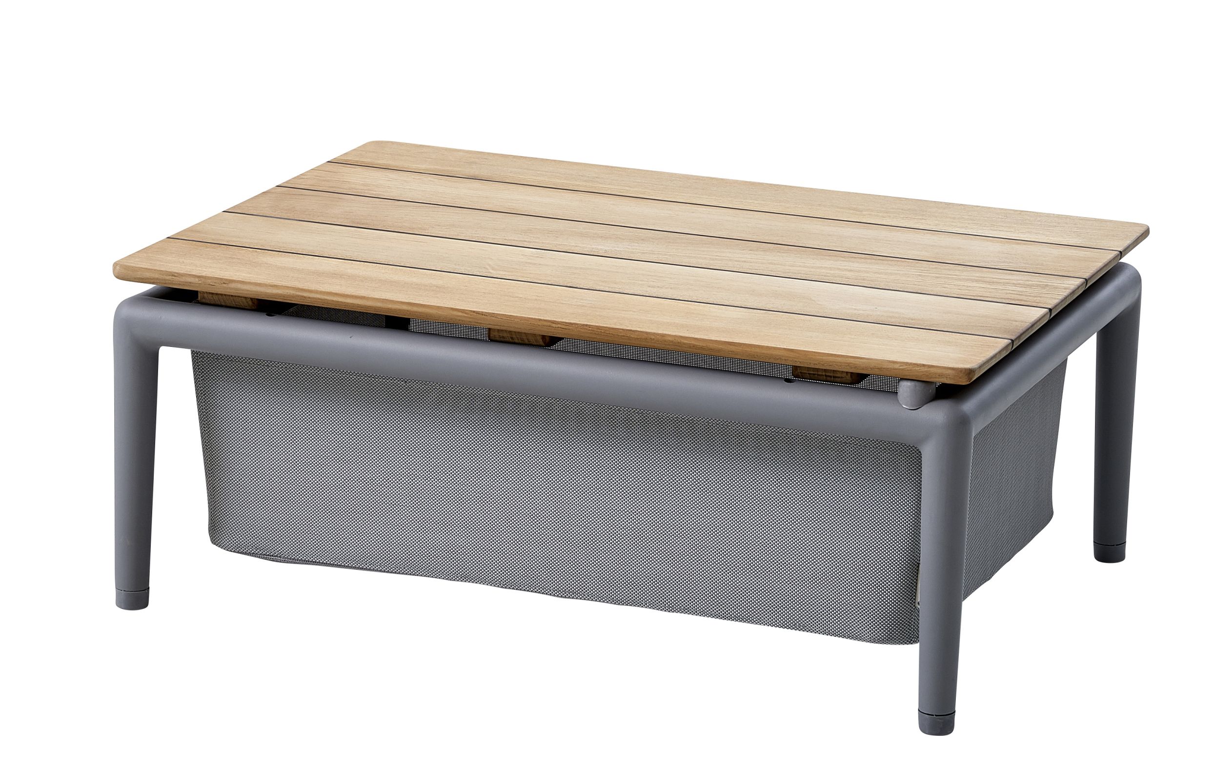 Conic Outdoor Box Tisch hellgrau von Cane-Line mit Teakholzplatte und Stauraum. Gartentisch für Terrasse.