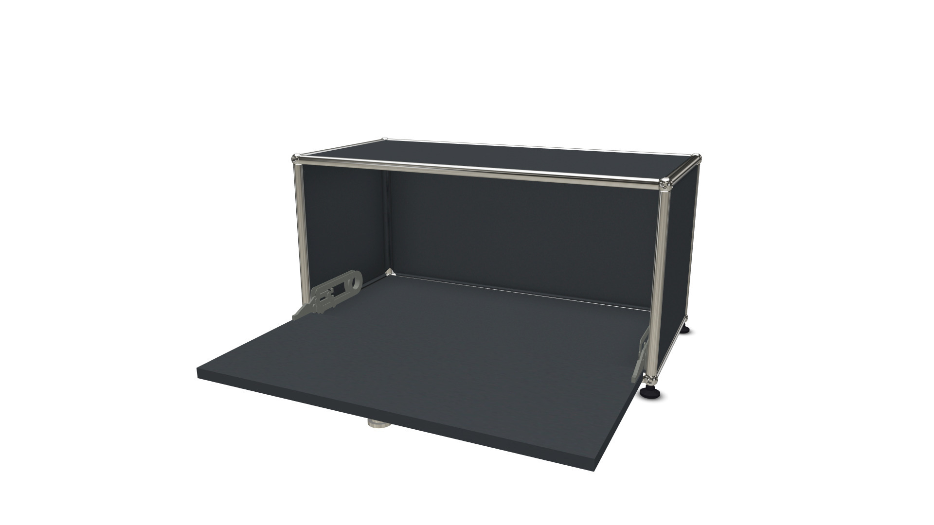 USM Haller Klappe in Anthrazit als Ersatzteil, geöffnet dargestellt, für modulare Möbelbausysteme.