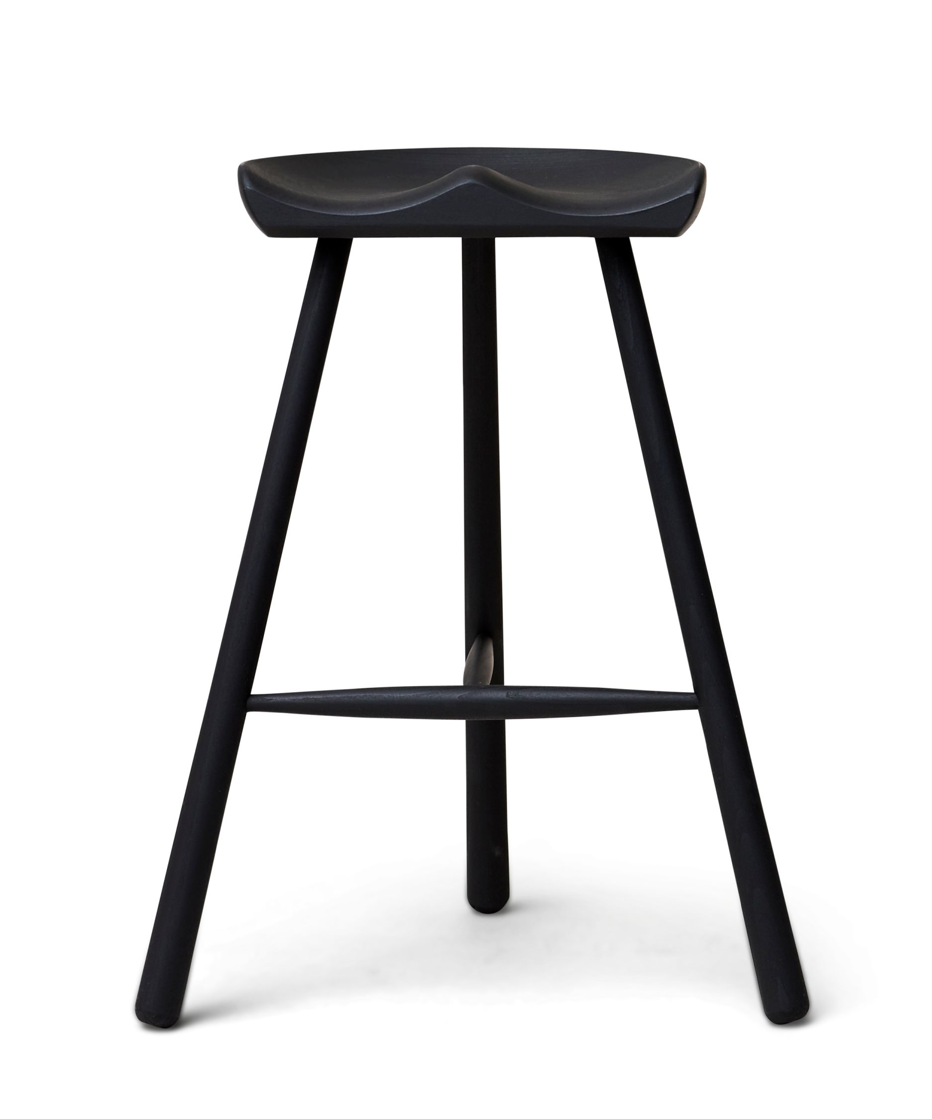 Shoemaker Chair No. 68, Buche schwarz gebeizt, Hocker mit drei Beinen, skandinavisches Design.