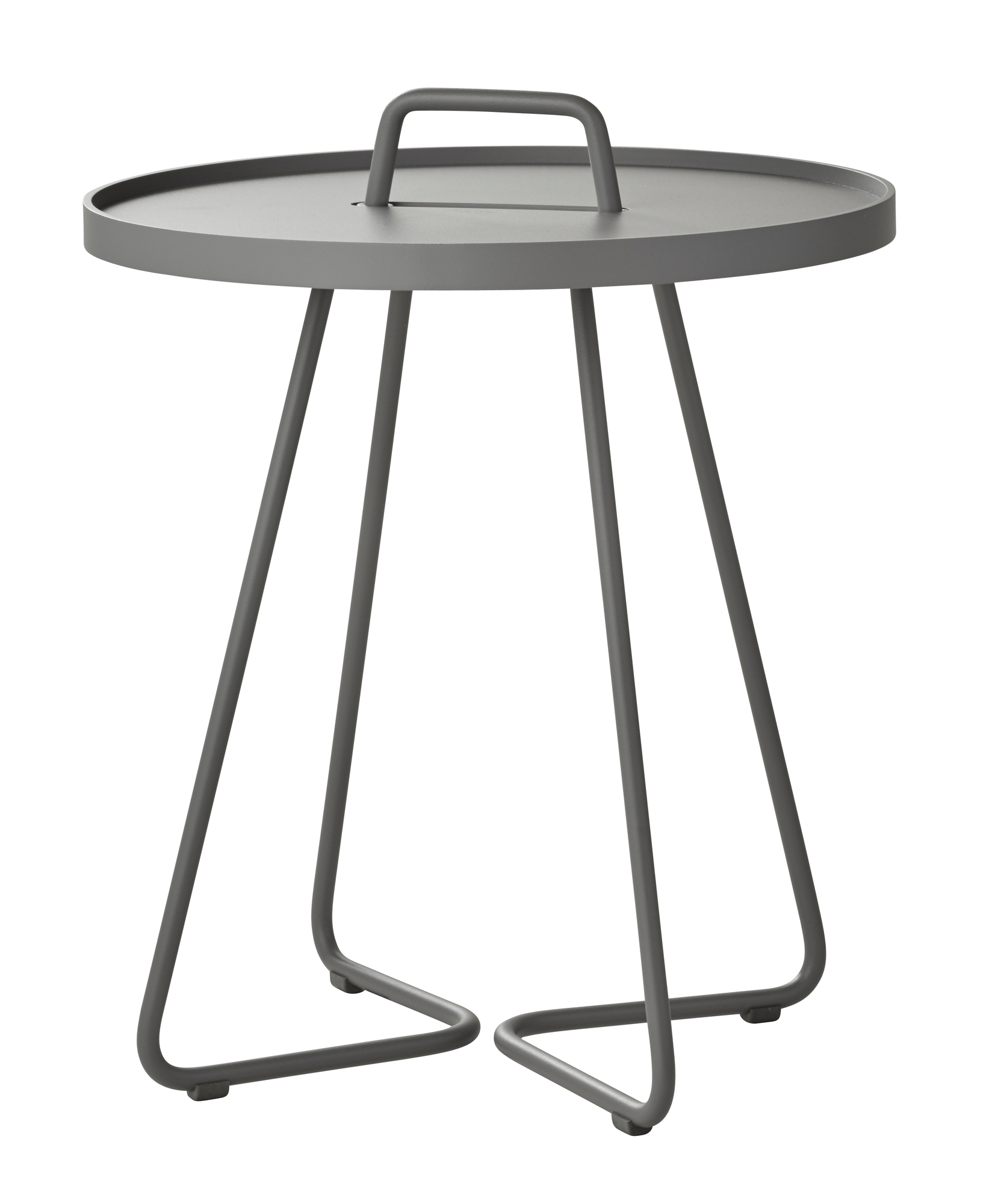 Heller, grauer Outdoor Beistelltisch von Cane-Line mit Griff. Ideal für Garten, Terrasse und Balkon.