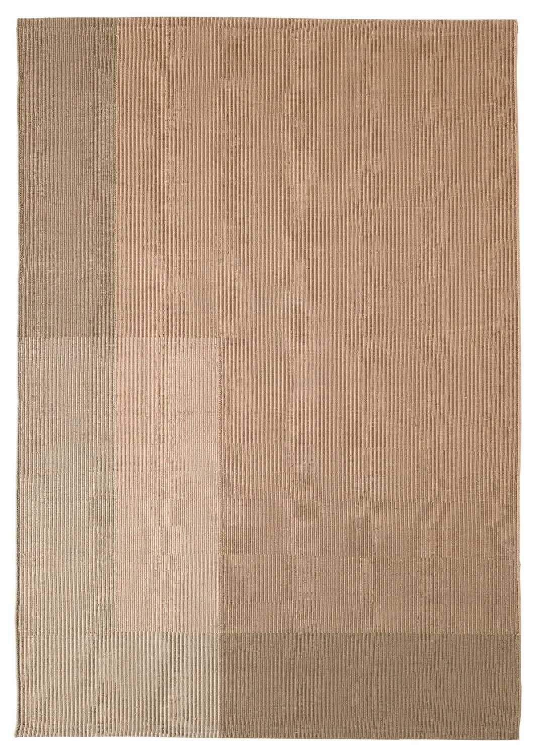 Nanimarquina Haze Rug Teppich: Beige Wollteppich mit vertikalen Linien und Farbblöcken.