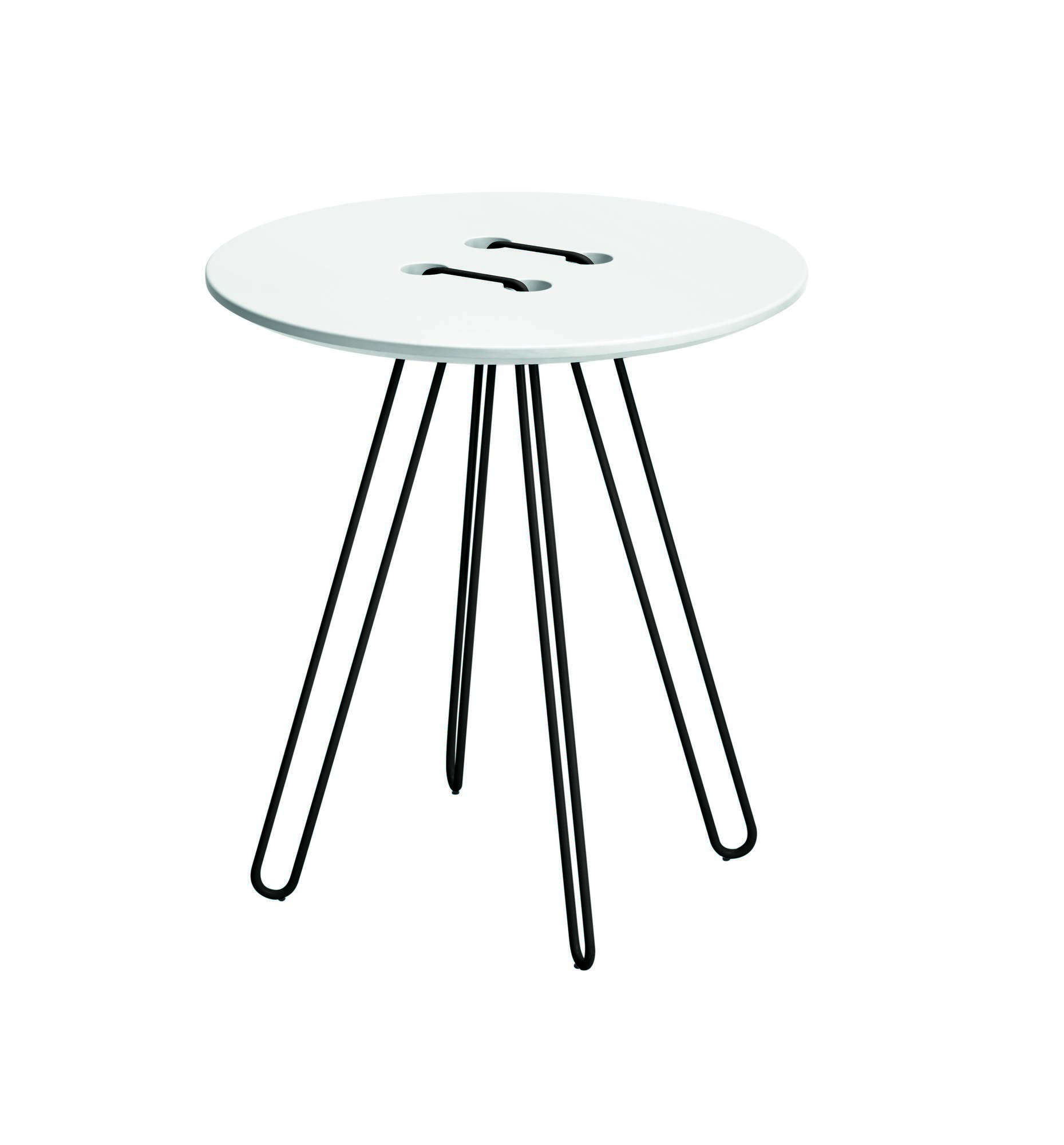 Weißer Casamania Twine Beistelltisch mit Griffen und schwarzen Metallbeinen für modernes Wohnen.