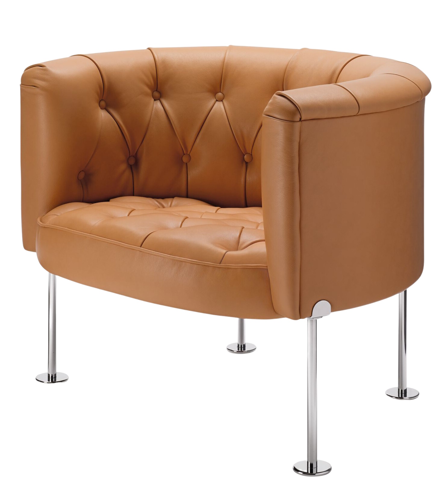 310 Haussmann Sessel von Walter Knoll: Brauner Ledersessel mit Knopfheftung und Chromgestell. Designklassiker für Wohnzimmer.
