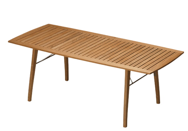 Ballare Tisch von Skagerak: Rechteckiger Outdoor-Tisch aus Teakholz mit Lattenrost-Tischplatte und vier Beinen.