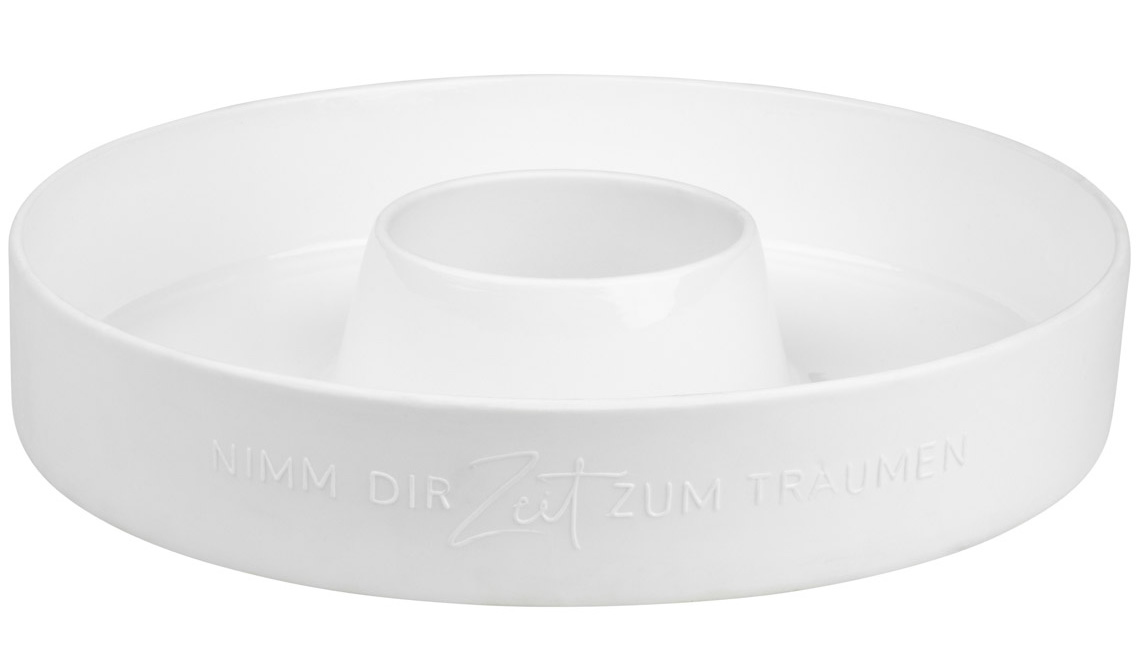 Weiße Porzellanschale "Nimm Dir Zeit zum Träumen" von Räder, ideal als Dekoschale oder für Adventsgestecke.