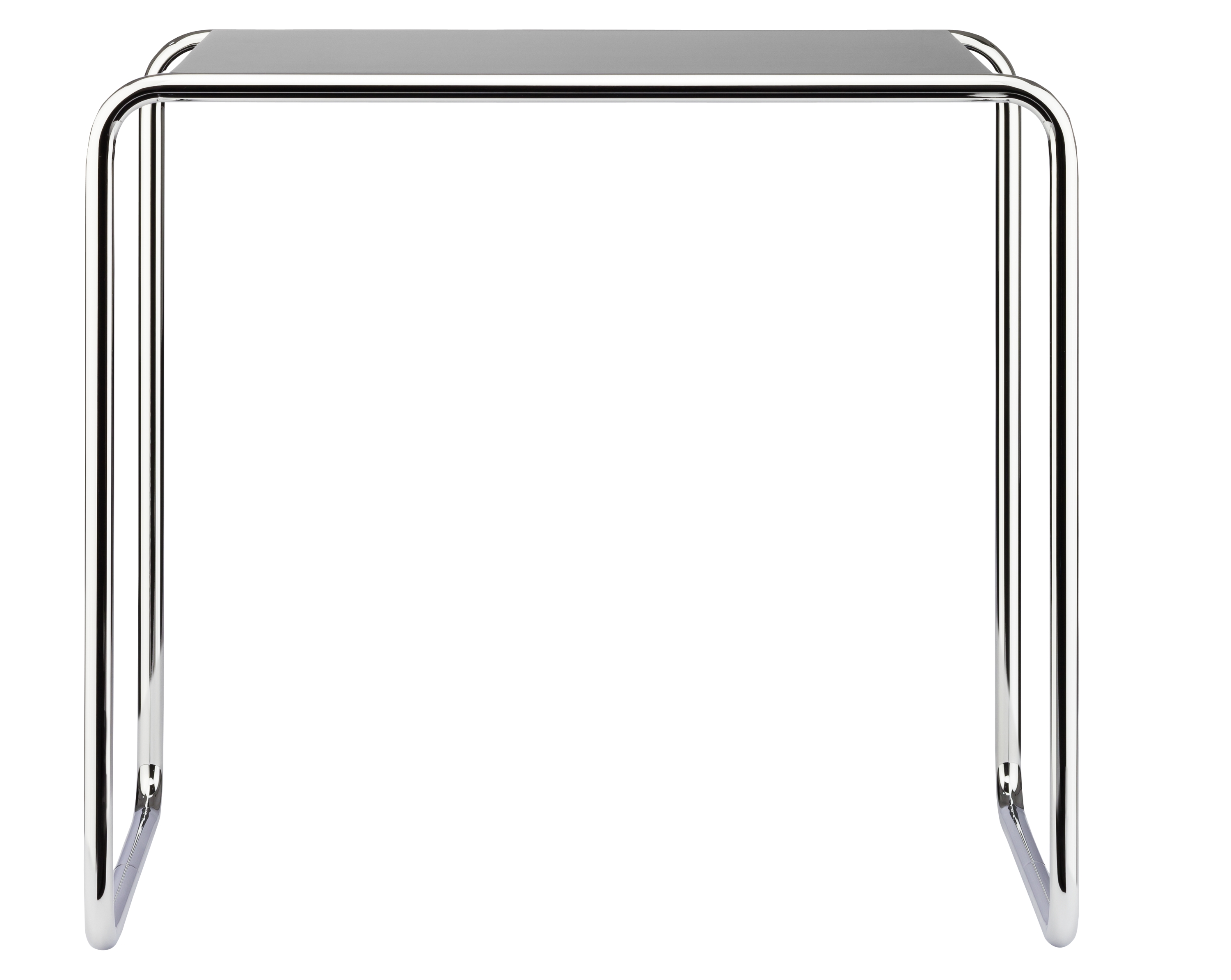 B 9 d Thonet Beistelltisch mit verchromtem Stahlrohrgestell und grauer Tischplatte. Designklassiker für Wohnzimmer.