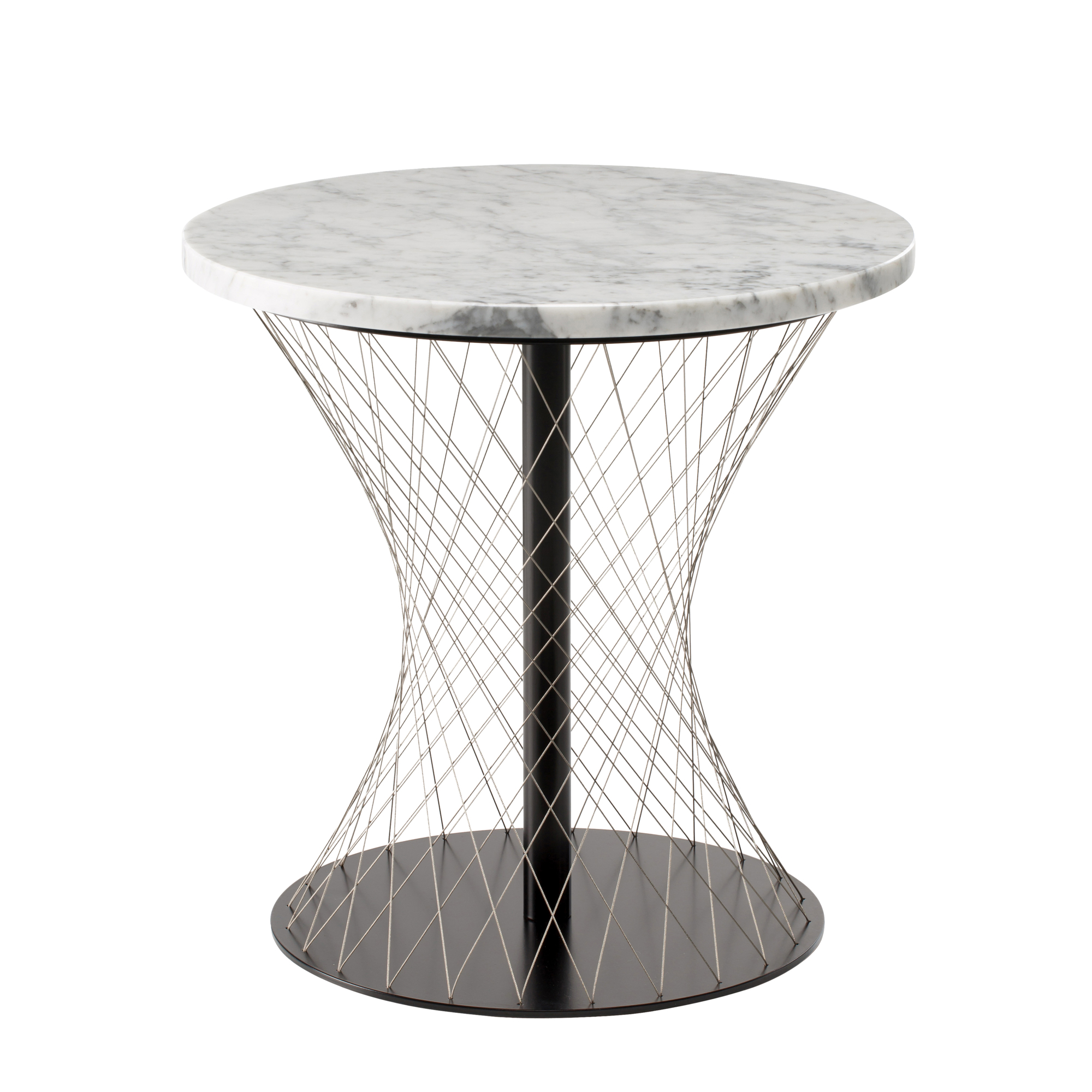 Weißer Network Beistelltisch Favius mit Marmorplatte und filigranem Drahtgestell, modernes Design für Wohnzimmer.