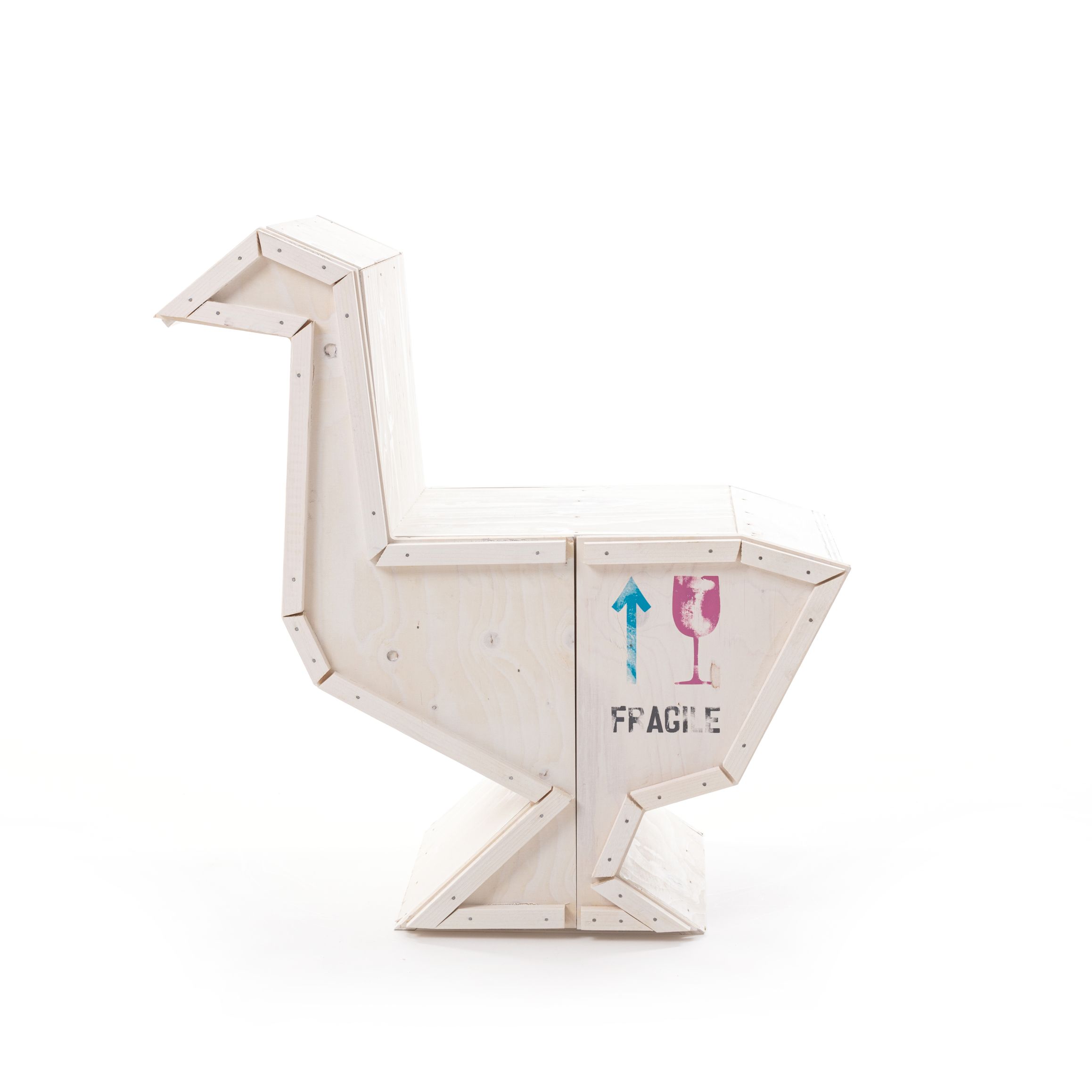 Weißer Seletti "Sending Animals" Schrank in Form einer Gans, modernes Möbeldesign aus Holz.