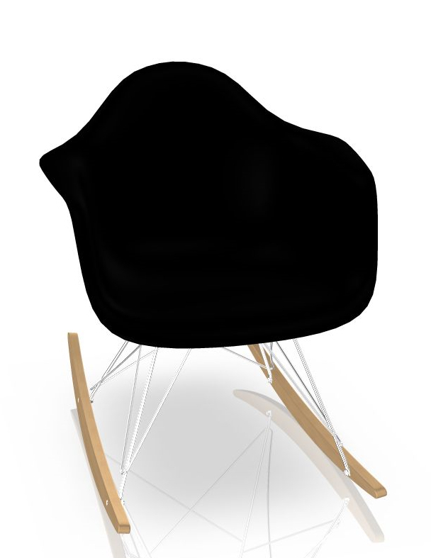 Schwarzer Eames Plastic Arm Rocking Chair (RAR) Schaukelstuhl mit Ahorn-Kufen und Chromgestell.