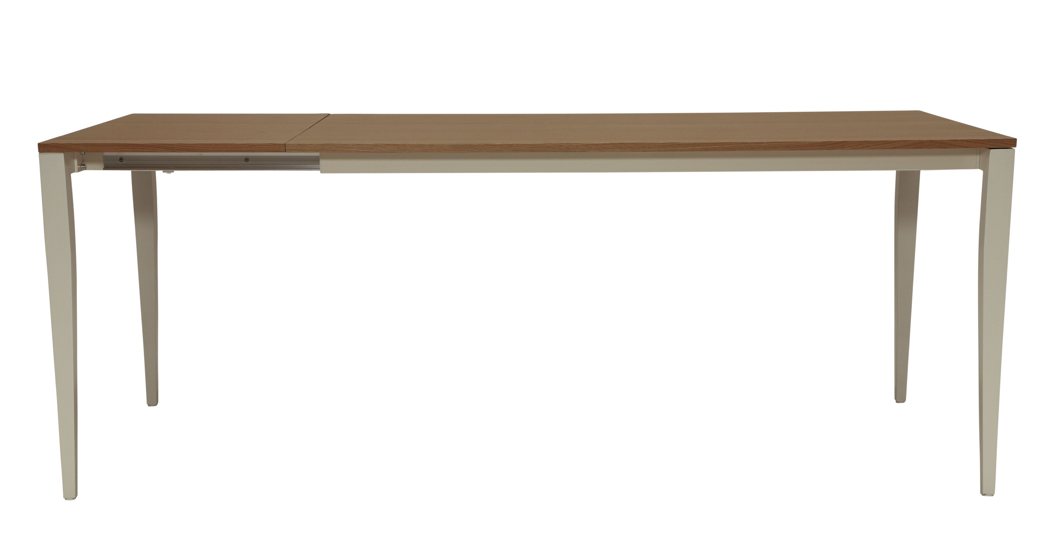 Jupiter Ausziehtisch von Jan Kurtz mit Holzplatte und Metallgestell, teilweise ausgezogen. Moderner Esstisch.