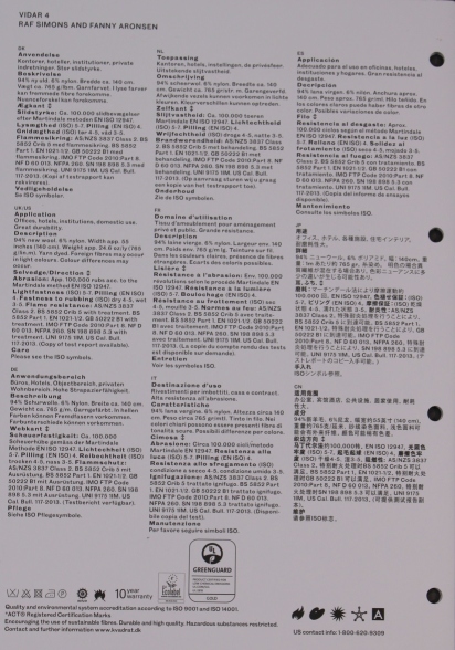 Nahaufnahme des Stoffmuster Vidar 4 von Kvadrat, Textur und technische Details erkennbar. Hochwertiger Möbelstoff für Polsterarbeiten.