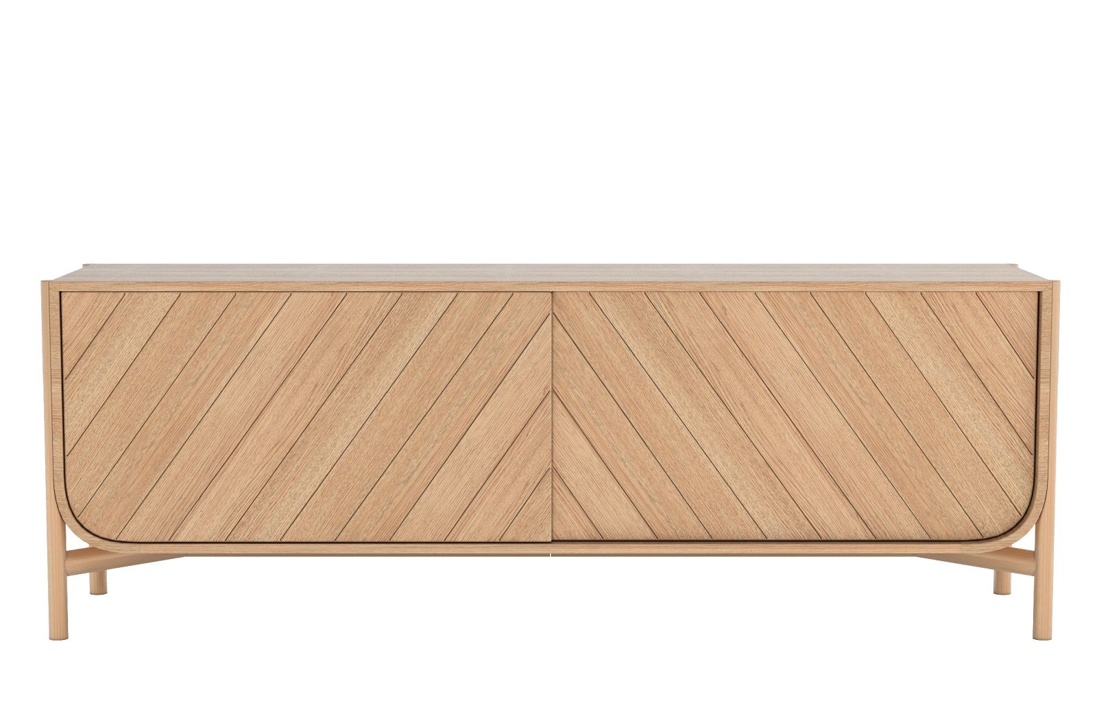 Helles Holz Sideboard "Marius" mit markantem Fischgrätmuster und schlanken Füßen. Modernes Möbelstück für Wohnzimmer und Esszimmer.