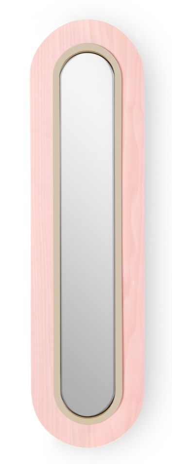 Lens LED Wandleuchte von LZF Lamps: Ovaler Metallring in Elfenbeinweiß und Hellrosa.