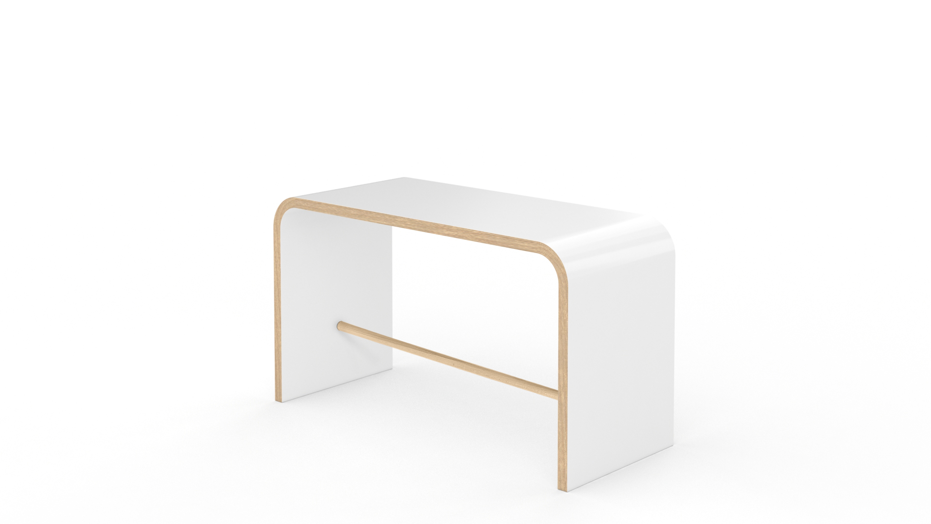 Weißer Tojo Hocker aus Holz, minimalistisches Design für Wohnzimmer und Kinderzimmer.