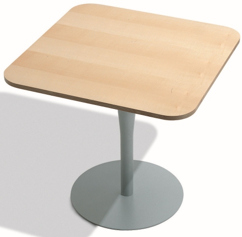 Atlas Table Tisch mit quadratischer, heller Holzplatte und grauem, rundem Fuß. Beistelltisch für Wohnzimmer.