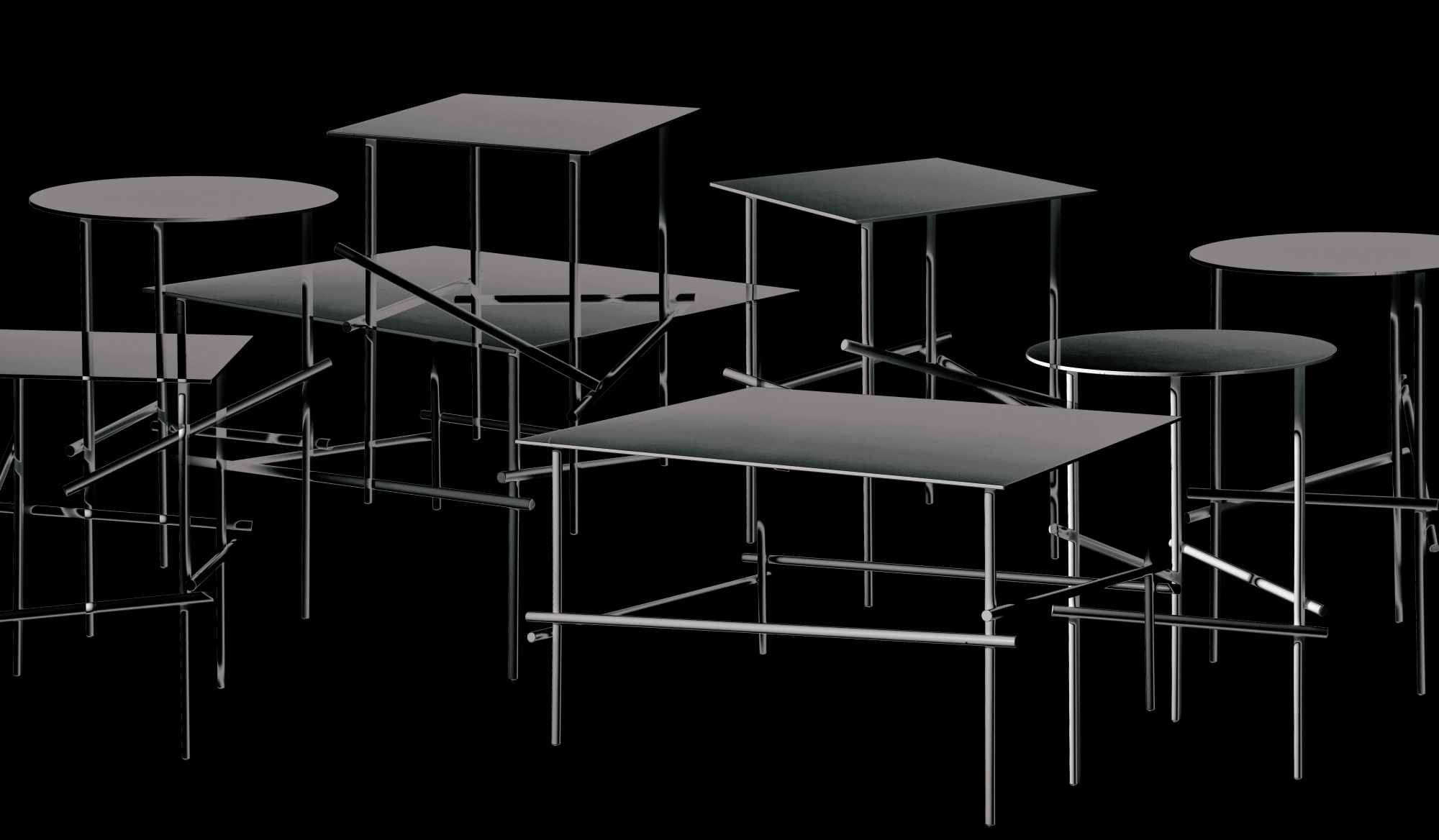 Shanghai Tip Beistelltische von Moroso: Stahl lackiert, verschiedene Formen und Höhen, modernes Design.