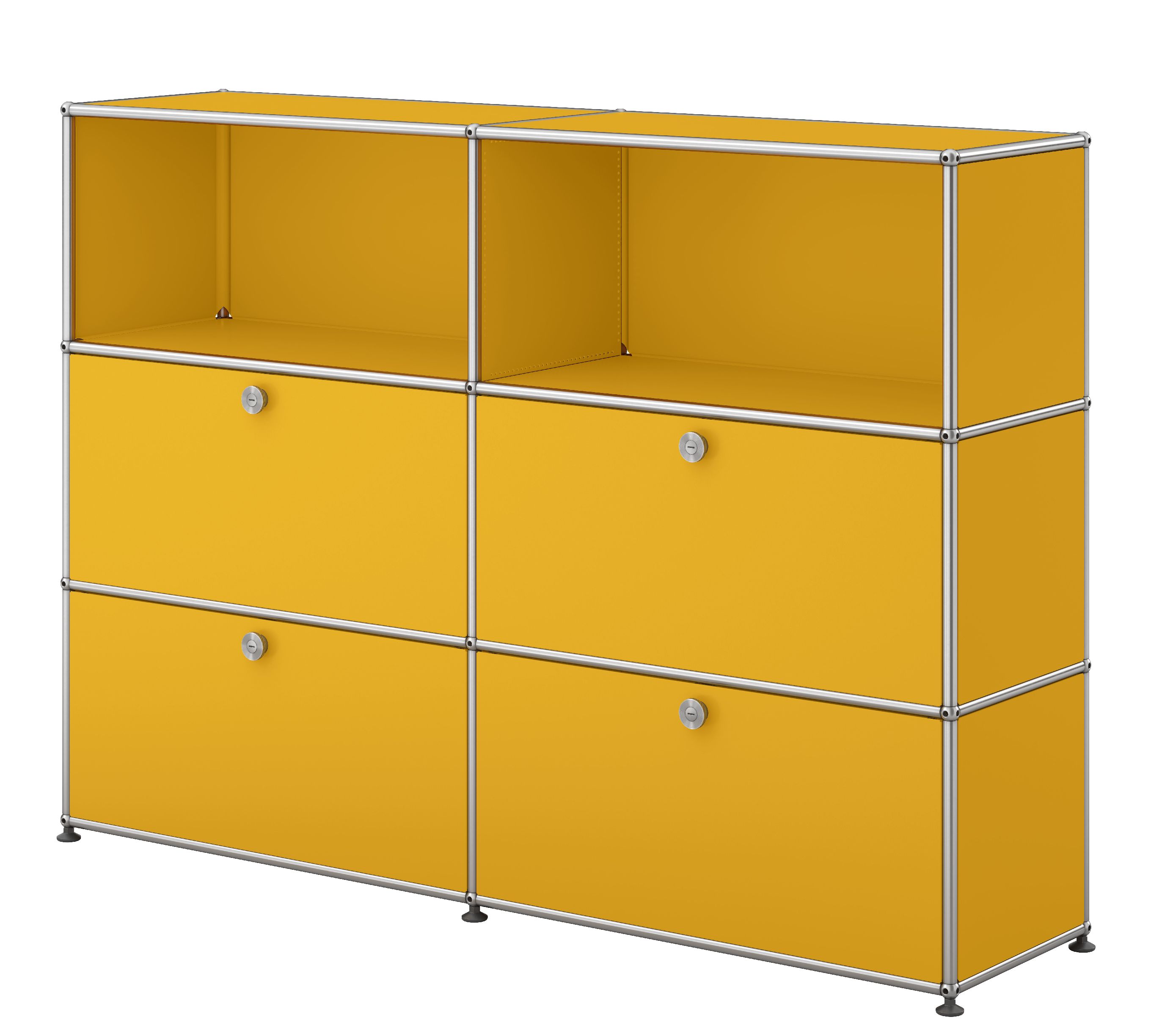 USM Haller Highboard 2 Offen / 2 Klappen / 2 Schubladen Goldgelb