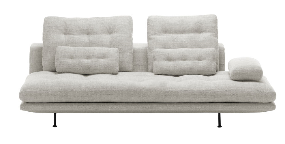 Helles, modernes Vitra Sofa, 3-Sitzer mit Stoffbezug und schwarzen Füßen. Bequeme Wohnzimmermöbel.