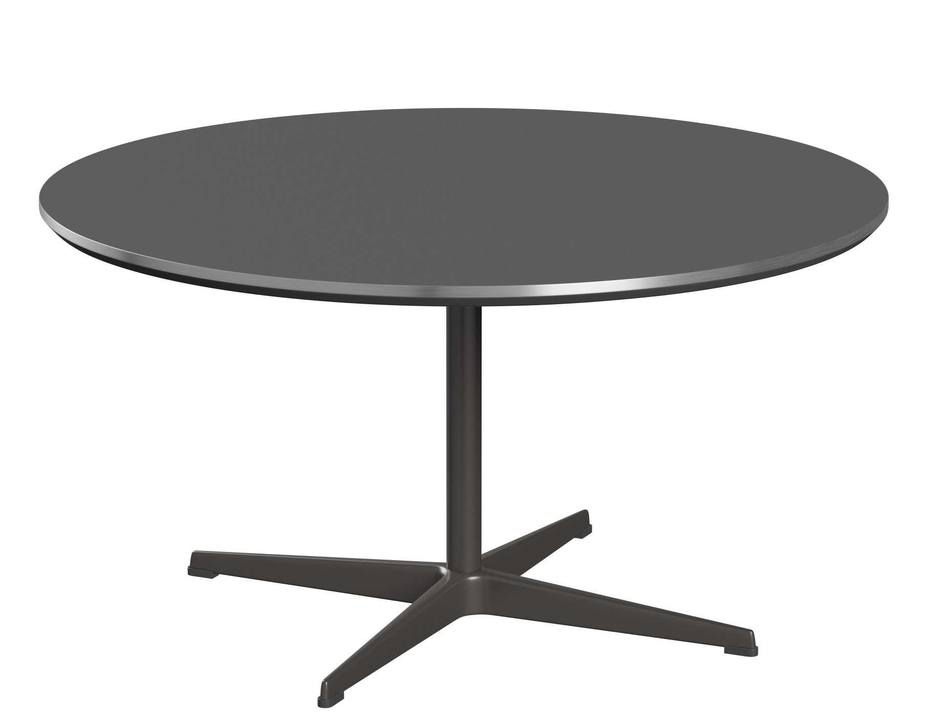 Runder Couchtisch von Fritz Hansen in Grau mit zentralem Fuß und vier Füßen.