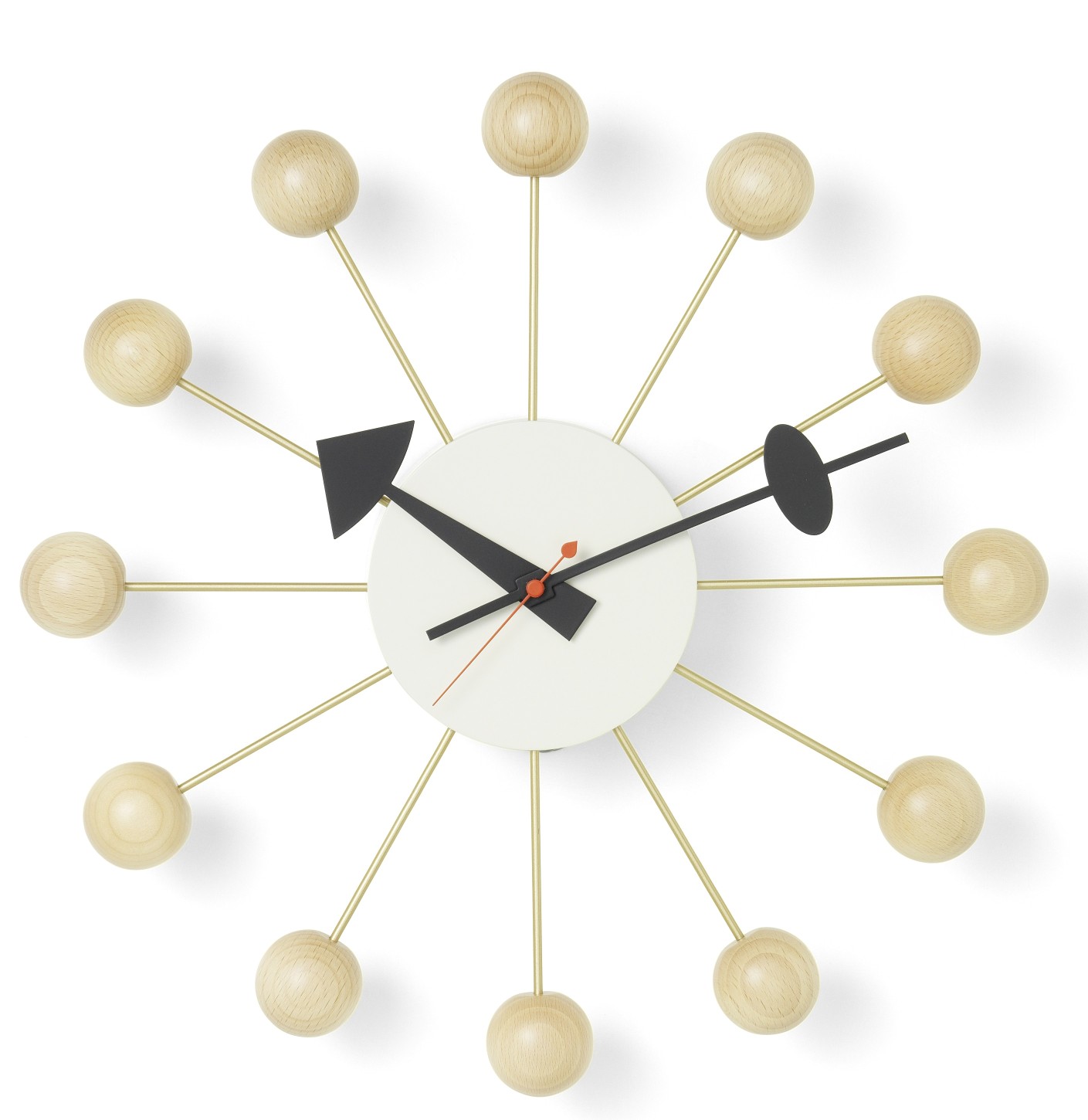 Vitra Ball Clock Wanduhr aus Buchenholz, eine moderne und dekorative Uhr für die Wand.