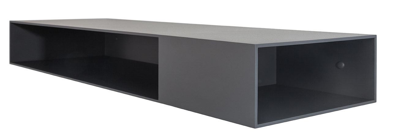 Graue Match Konsole von Schönbuch mit zwei Fächern zur Wandmontage. Modernes Design.