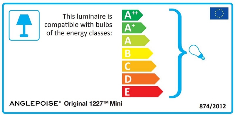 Energieeffizienzlabel für Anglepoise Original 1227 Mini Wandleuchte, kompatibel mit Leuchtmitteln A++ bis E.