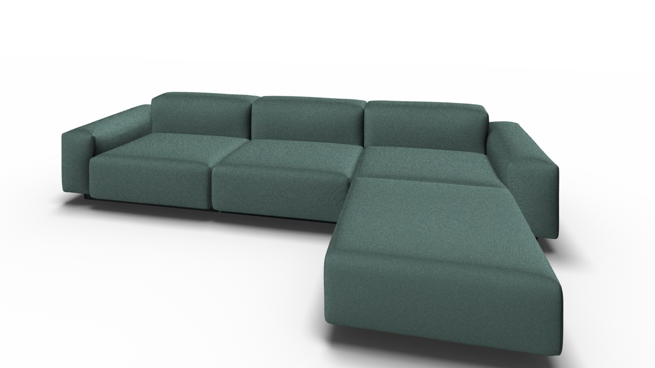 Soft Modular Sofa 3-Sitzer mit Chaise Longue in grün-grauem Stoffbezug von Vitra. Modernes Ecksofa für Wohnzimmer.