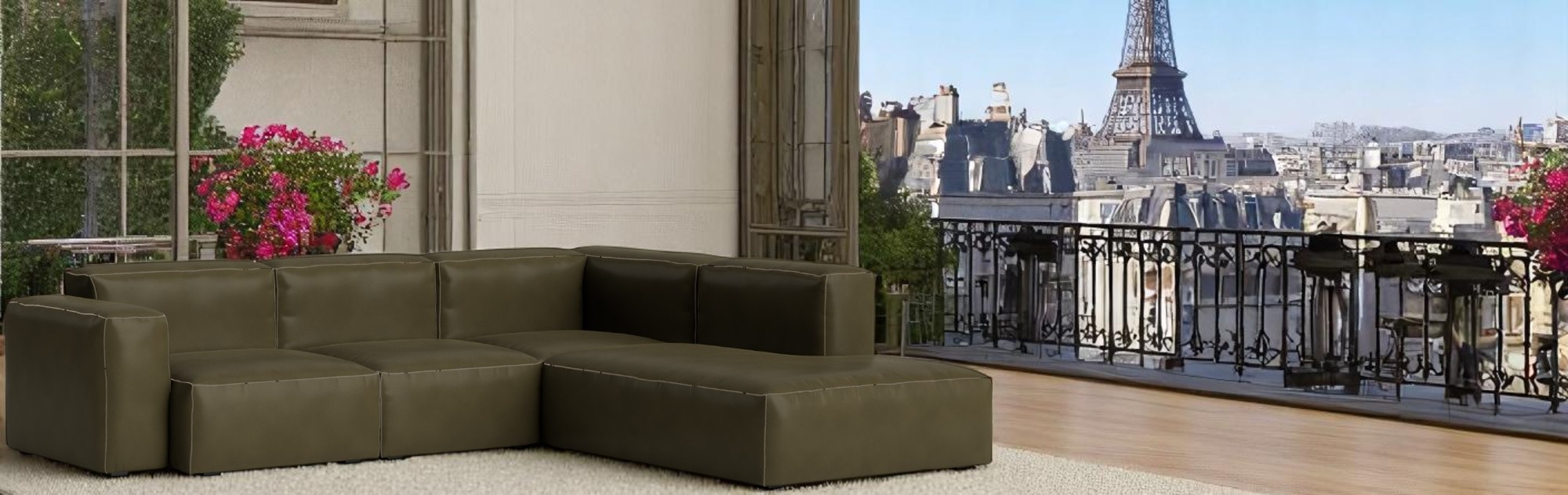 Grün-weißes Mags Soft Sofa Eckkombination mit beigem Stich, modernes Design für Wohnzimmer und Loungemöbel.