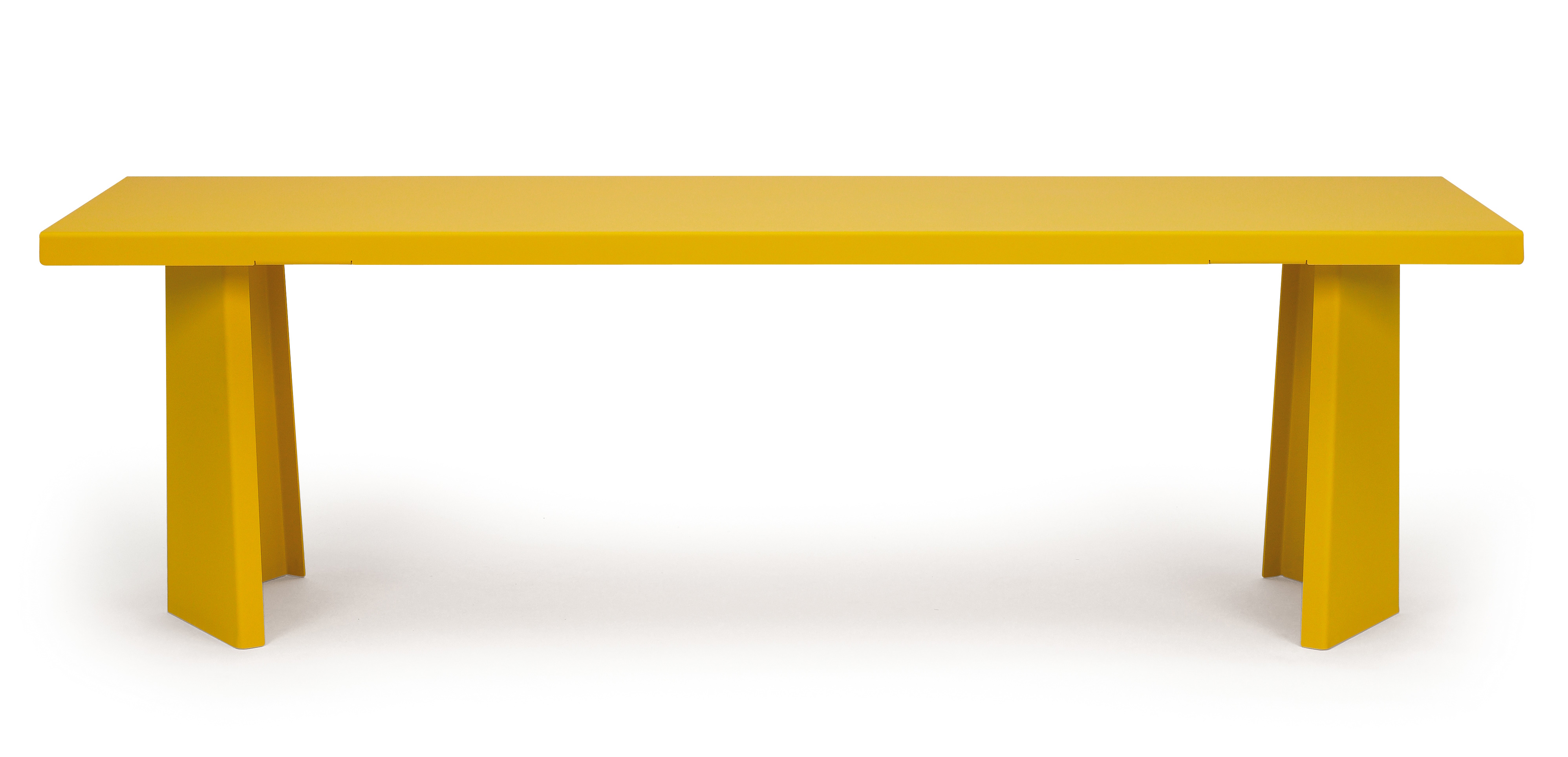 Gelber Pallas Tisch von ClassiCon für den Innenbereich, moderner Esstisch oder Schreibtisch.