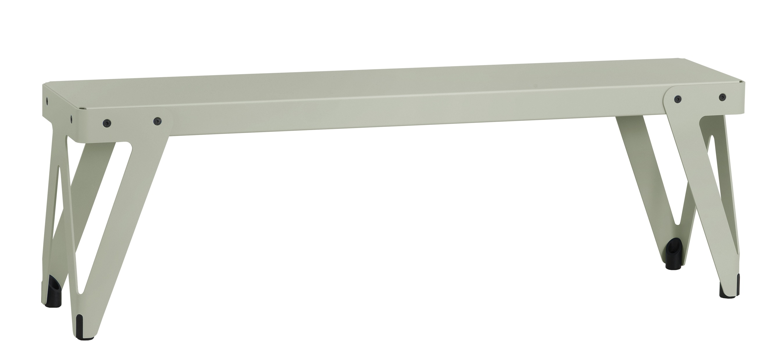 Helle Lloyd Bank für den Innenbereich, moderne Sitzbank mit minimalistischem Design und Metallgestell.