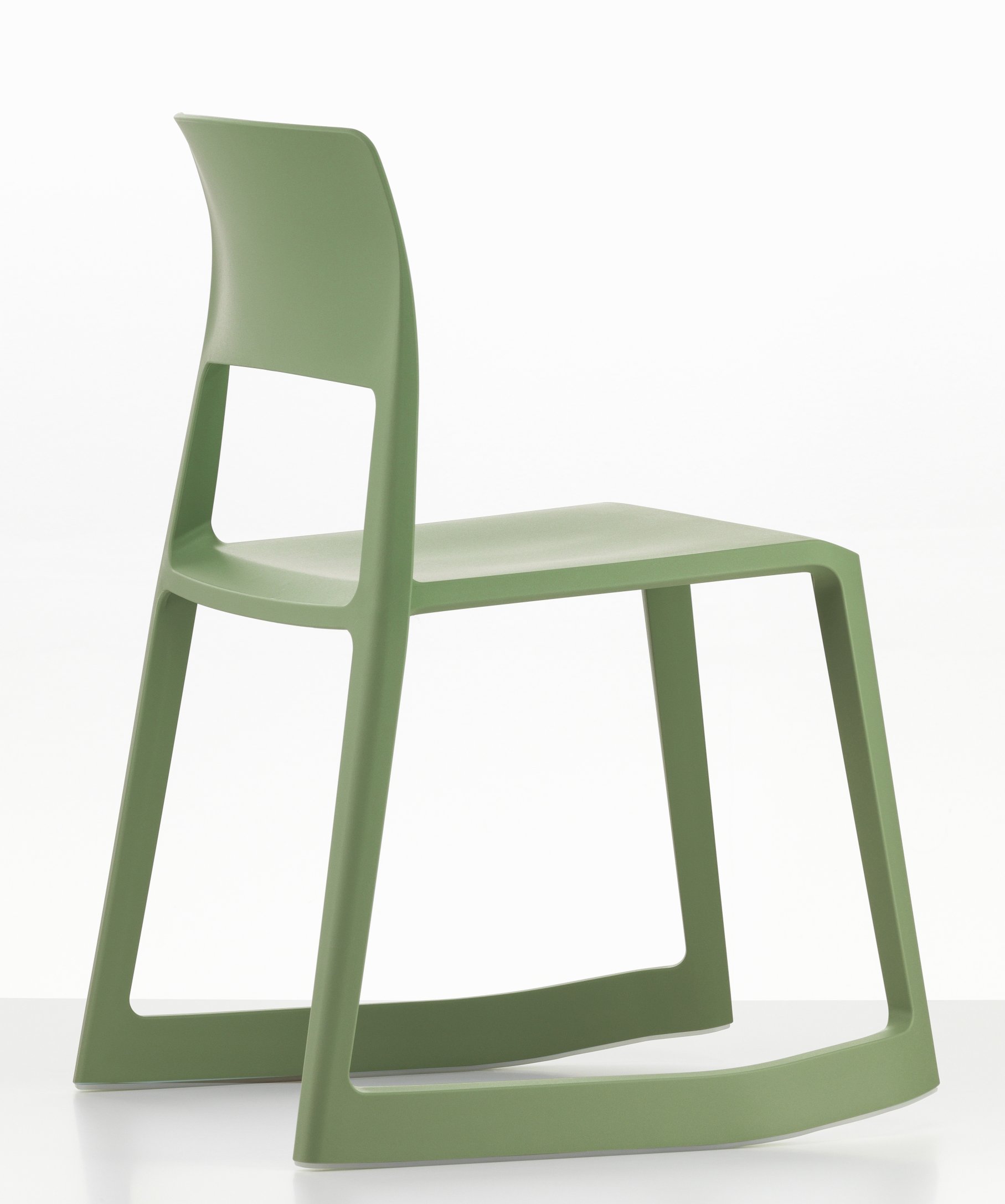 Vitra Tip Ton RE Stuhl in Industriegrün, ergonomischer Kunststoffstuhl für Büro und Wohnbereich, seitliche Ansicht.