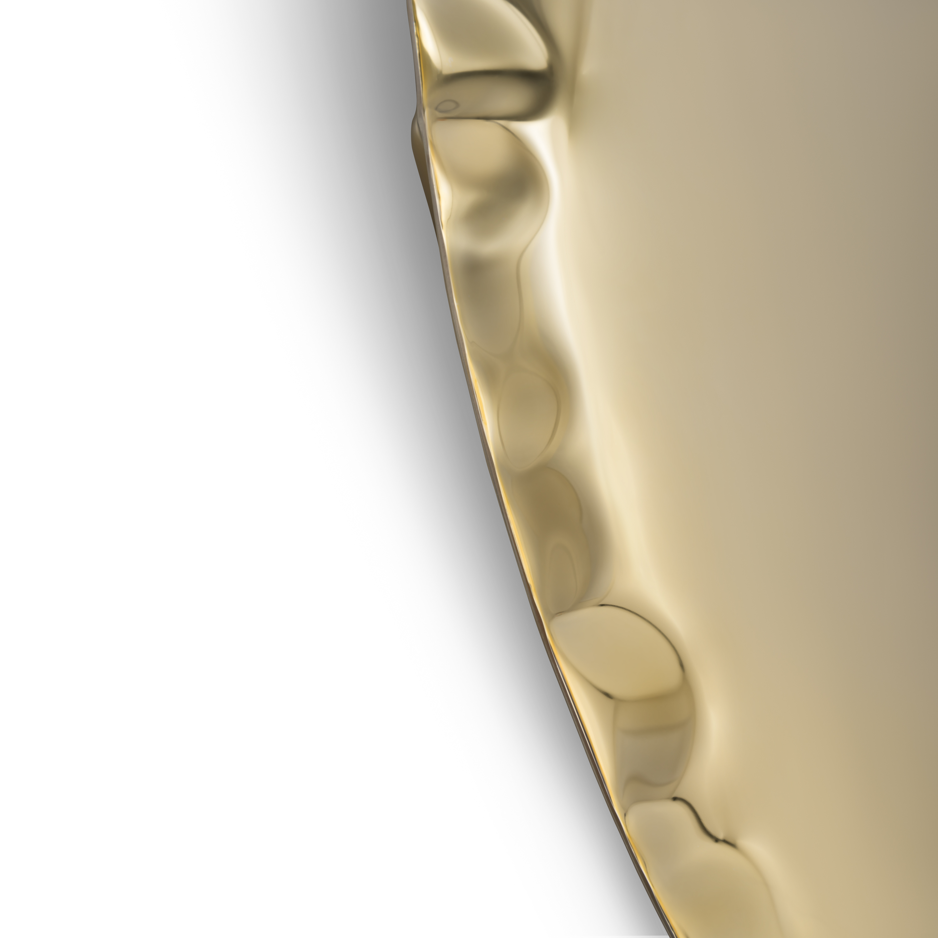 Detailaufnahme des Rondo Spiegels in Aurum Gold von Zieta, modernes Design, goldene Oberfläche.