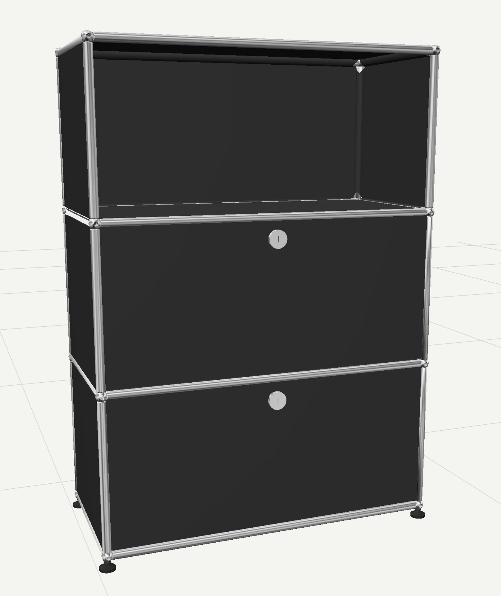 USM Haller Highboard in Anthrazitgrau mit zwei Klappen und einem offenen Fach. Designklassiker für stilvolle Wohnräume.