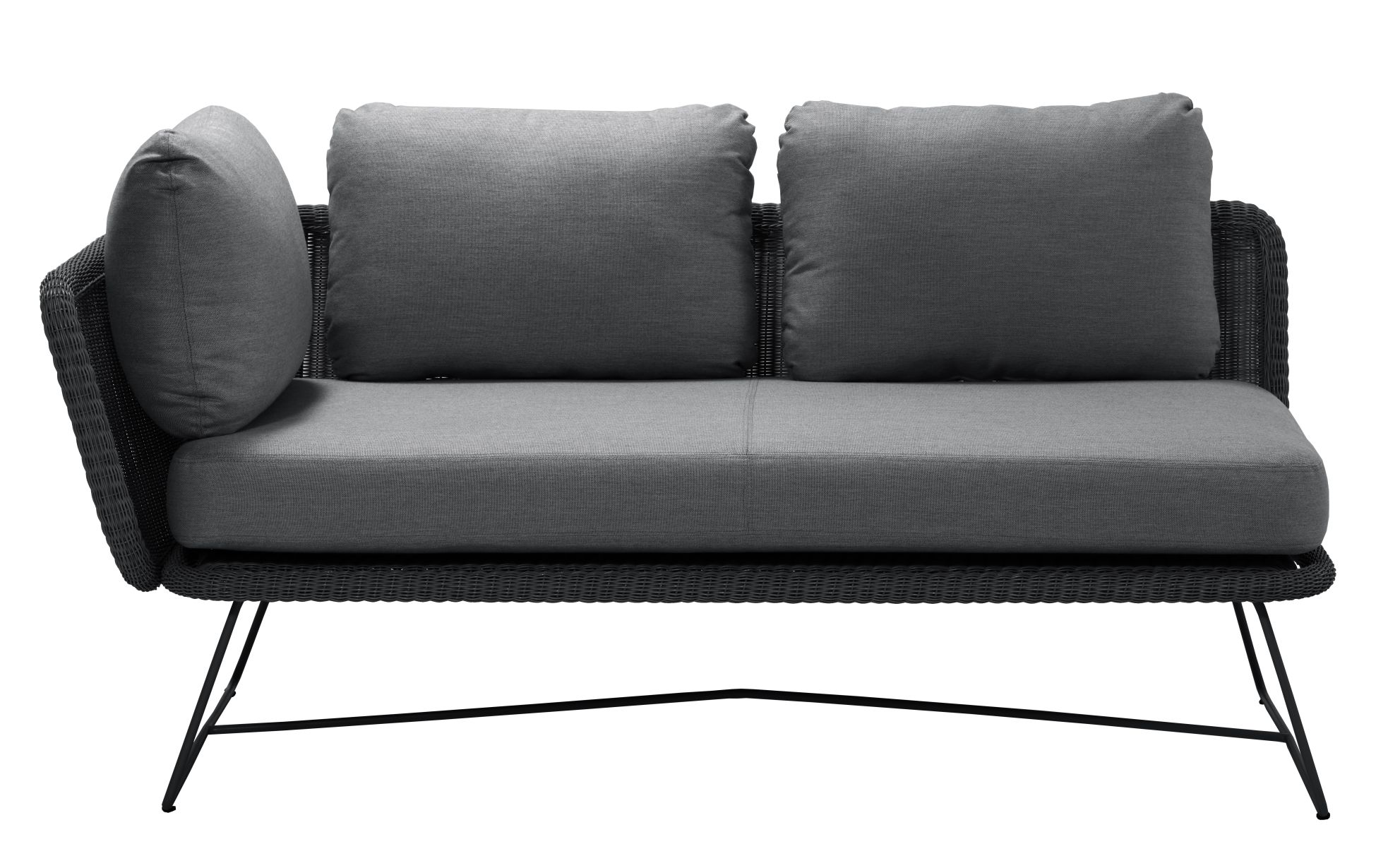 Horizon Outdoor Sofa 2-Sitzer: Modulares Gartensofa mit Cane-Line Geflecht und grauen Kissen.