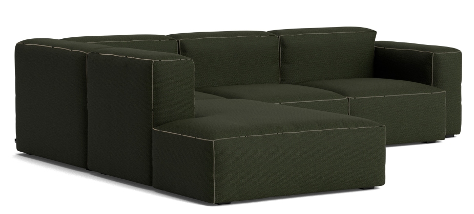 Mags Soft Sofa Corner Combination 2 low Armrest links Hay Stoff Maglia Dunkelgrün mit Beige Stich